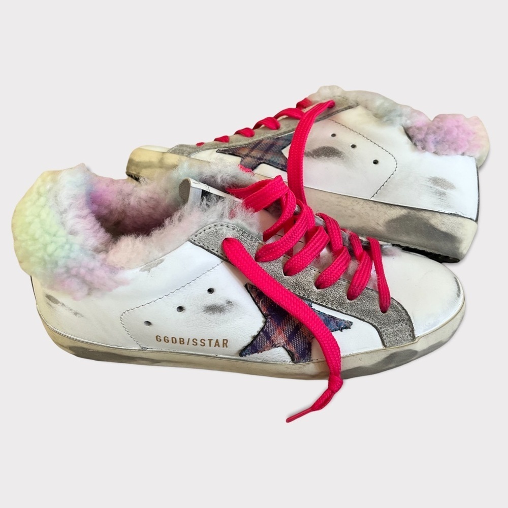🤩HP‼️GOLDEN GOOSE GGDB Superstar Sneakers Leather Shearling shoes sherpa pink - Picture 6 of 11